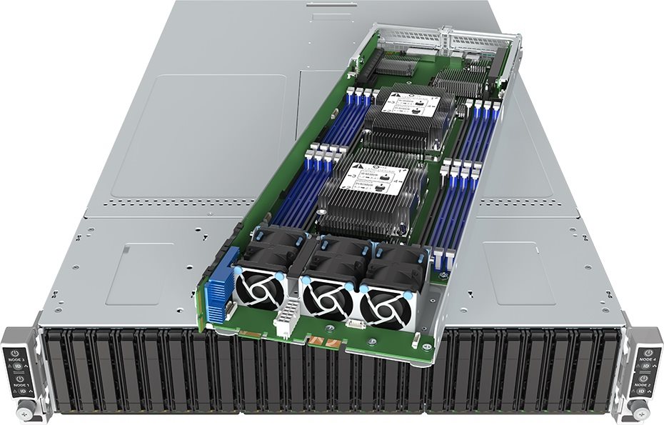 Intel HPC H2204XXLRE 2U Server Chassis – 4x HNS2600BPB Nodes, 8x 18C Gold 6140 CPU, Used